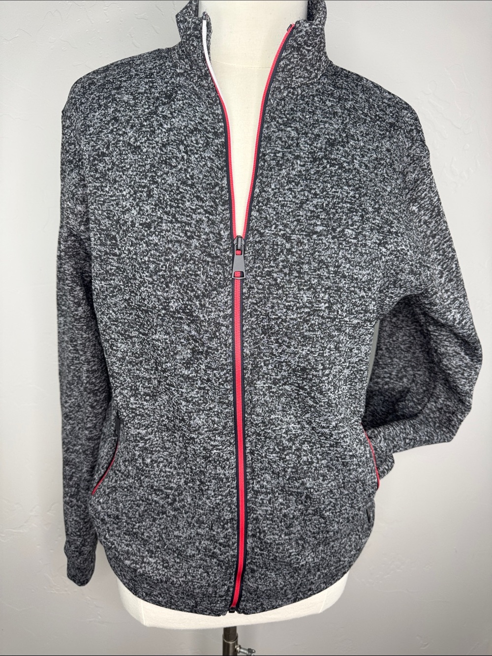 SIIMHWRSS Black & Gray Red Zipper Fill Zip Jacket With Zip Up Pockets